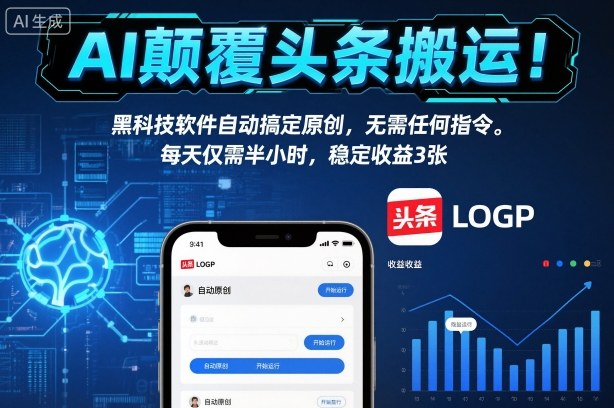AI颠覆头条搬运！黑科技软件自动搞定原创，无需任何指令。每天仅需半小时，稳定收益3张【揭秘】-云创网