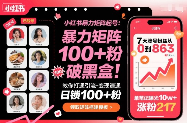 小红书暴力矩阵起号，教你打通引流-变现速通，日锁100+粉，破流量黑盒-云创网