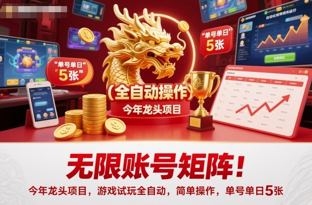 无限账号矩阵！今年龙头项目，游戏试玩全自动，简单操作，单号单日5张【揭秘】-云创网