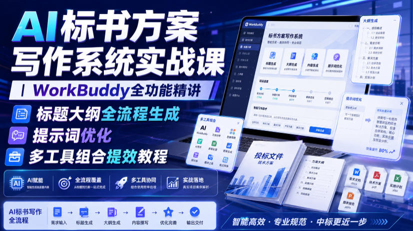 AI标书方案写作系统实战课｜WorkBuddy全功能精讲・标题大纲全流程生成・提示词优化・多工具组合提效教程-云创网
