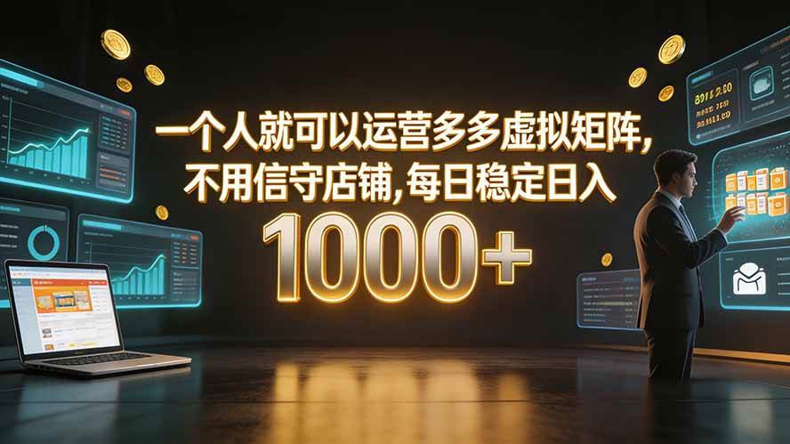 （19622期）一个人就可以运营多多虚拟矩阵，不用值守店铺，每日稳定日入 1000+-云创网