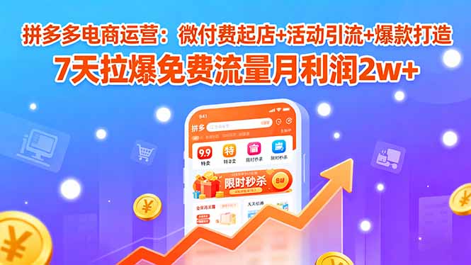 拼多多电商运营：微付费起店+活动引流+爆款打造 7天拉爆免费流量月利润2w+-云创网