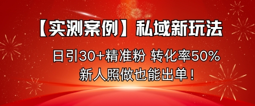 【实测案例】私域新玩法，日引30+精准粉，转化率50%，新人照做也能出单！-云创网