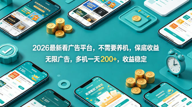 2026最新看广告平台，不需要养机，保底收益，无限广告，多机一天200+，收益稳定【揭秘】-云创网