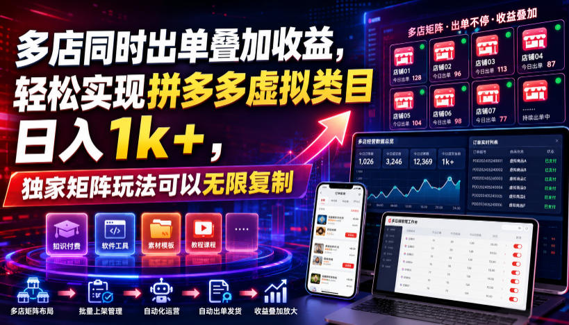 多店同时出单叠加收益，轻松实现拼多多虚拟类目日入1k+，独家矩阵玩法可以无限复制【揭秘】-云创网