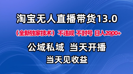 淘宝无人直播13.0，公域私域技术，不封号，不违规布局下半年旺季赛道，日入1K+(独家技术)【揭秘】-云创网