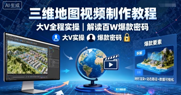 三维地图视频制作教程，大V全程实操，解读百W爆款密码-云创网