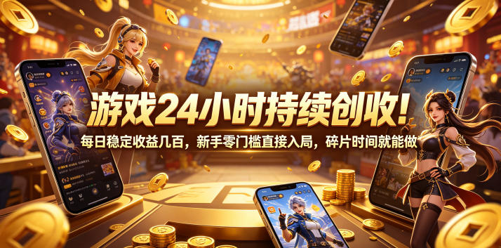 游戏24小时持续创收！每日稳定收益几百，新手零门槛直接入局，碎片时间就能做【揭秘】-云创网