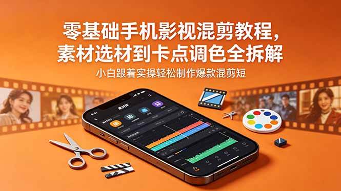 （18750期）零基础手机影视混剪教程，素材选材到卡点调色全拆解，小白跟着实操轻松制作爆款混剪短片-云创网