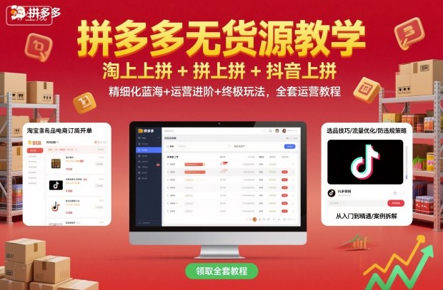 拼多多无货源教学，淘上拼+拼上拼+抖上拼，精细化蓝海+运营进阶+终极玩法，全套运营教程-云创网
