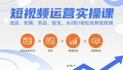 短视频运营实操课，选品、剪辑、测品、投流，从0到1轻松玩转短视频-云创网