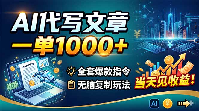 AI代写文章，一单1000+，全套爆款指令+无脑复制玩法，当天见收益！-云创网