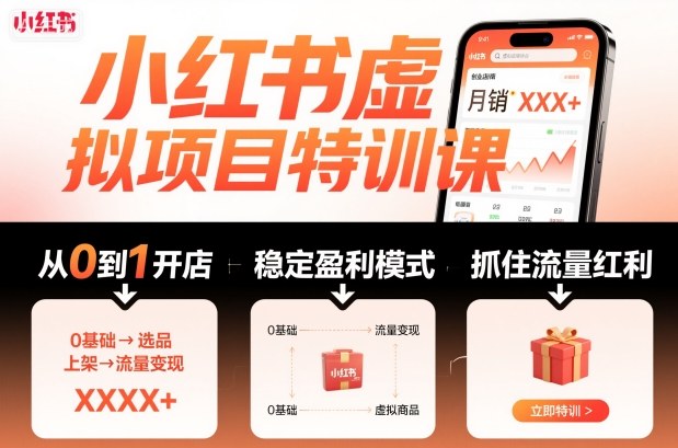 小红书虚拟项目特训课，帮你从0到1打造稳定盈利的店铺，抓住流量红利(更新9月)-云创网