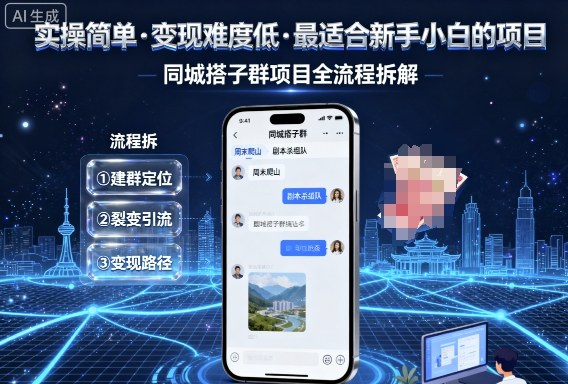 实操简单，变现难度低，最适合新手小白做的项目，每天轻松收入3张，同城搭子群项目全流程拆解-云创网