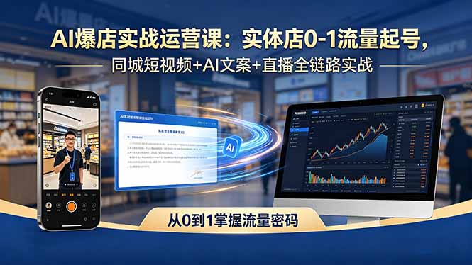 AI爆店实战运营课：实体店0-1流量起号，同城短视频+AI文案+直播全链路实战-云创网