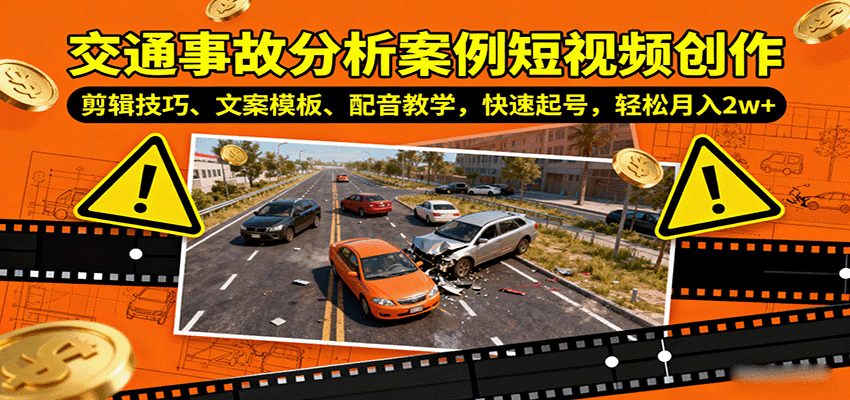 交通事故分析案例短视频创作，剪辑技巧、文案模板、配音教学，快速起号，轻松月入2w+-云创网