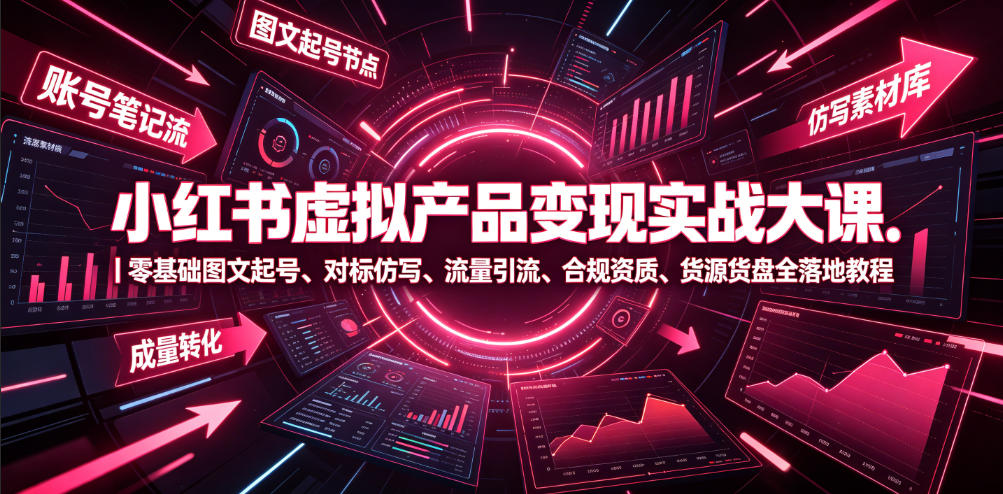 小红书虚拟产品变现实战大课｜零基础图文起号、对标仿写、流量引流、合规资质、货源货盘全落地教程-云创网