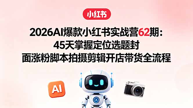 2026AI爆款小红书实战营62期：45天掌握定位选题封面涨粉脚本拍摄剪辑开店带货全流程-云创网
