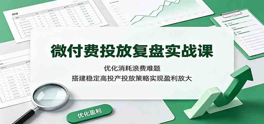 微付费投放复盘实战课：优化消耗浪费难题，搭建稳定高投产投放策略实现盈利放大-云创网