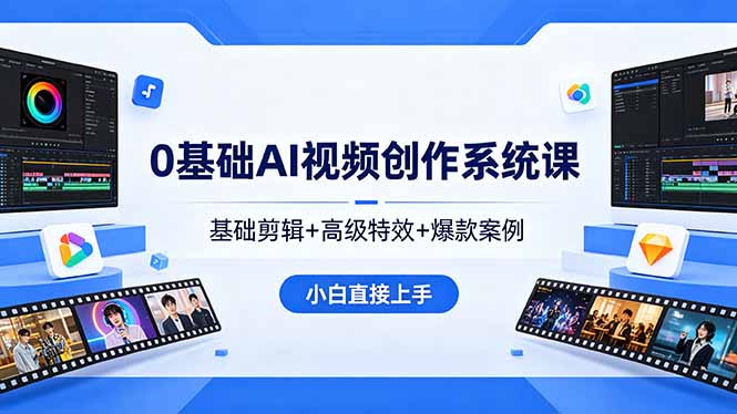 0基础AI视频创作系统课，基础剪辑+高级特效+爆款案例，小白直接上手-云创网
