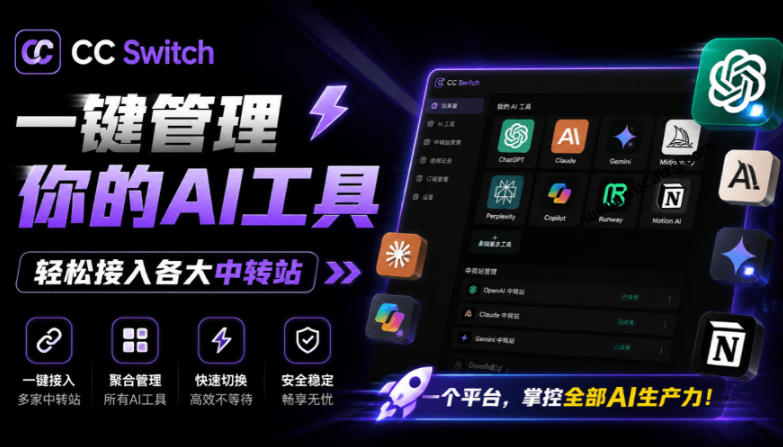 一键给Chatgpt、Codex、Claude接入地第三方中转站，CC Switch统一管理你的AI编程工具工作流-云创网
