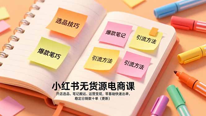 小红书无货源电商课，开店选品、笔记搬运、运营变现，零基础快速出单，稳定日销数十单(更新-云创网