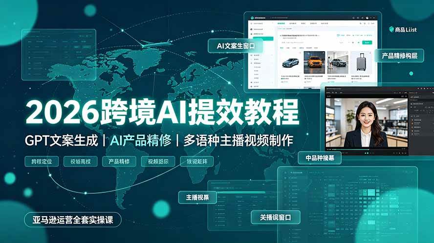 （19286期）2026跨境AI提效教程·GPT文案生成｜AI产品精修｜多语种主播视频制作，亚马逊运营全套实操课-云创网