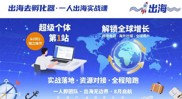 出海去孵化器，一人出海实战课，​超级个体第1站，解锁全球增长-云创网