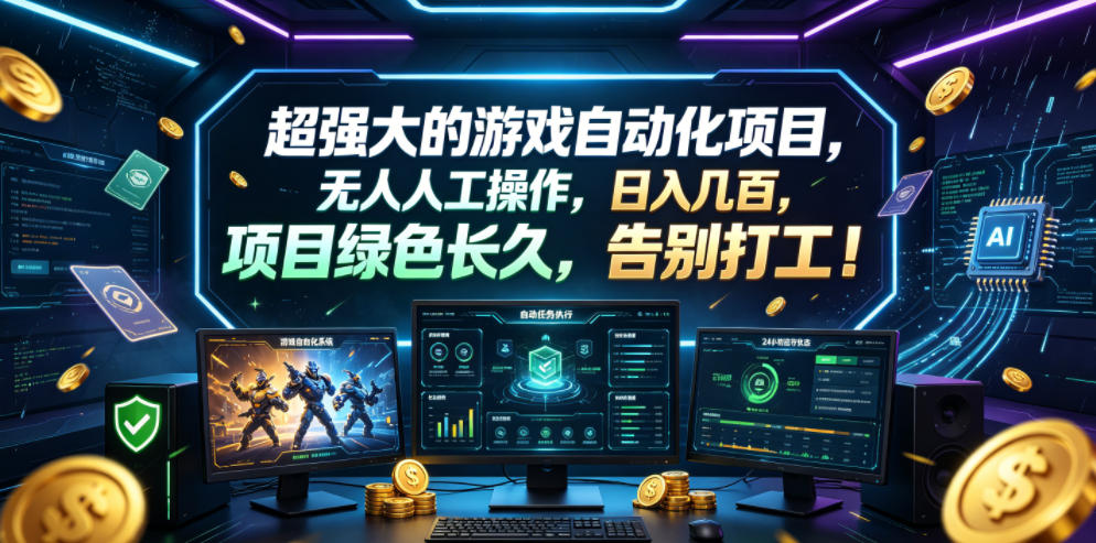 超强大的游戏自动化项目，无人人工操作，日入几百，项目绿色长久，告别打工！【揭秘】-云创网