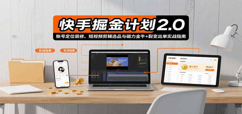 快手掘金计划2.0，账号定位装修、短视频剪辑选品与磁力金牛+裂变出单实战指南-云创网