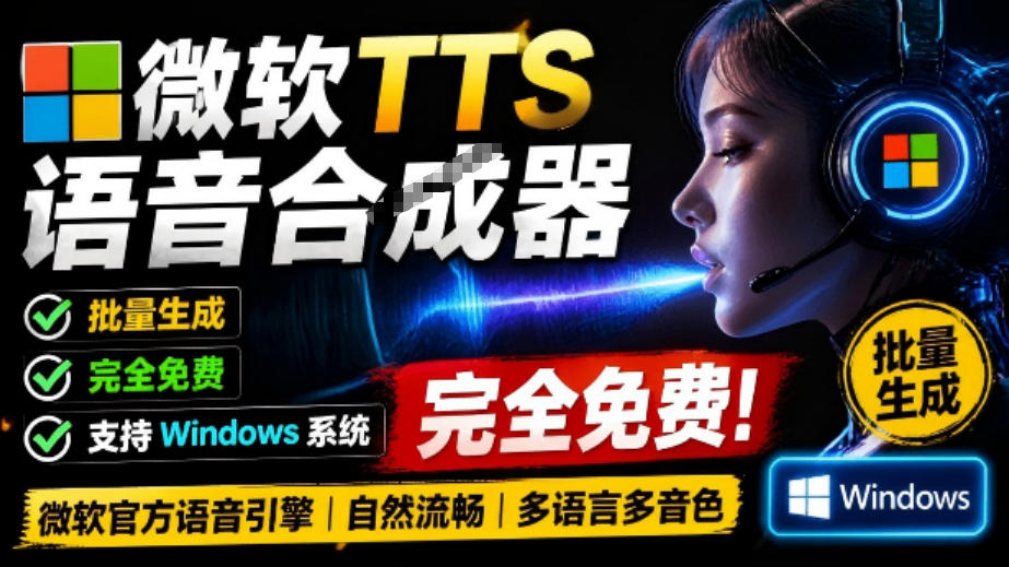 微软TTS免费语音配音生成器，完全免费，支持多语音、多音色选择，Windows系统专用TTS语音合成器-云创网