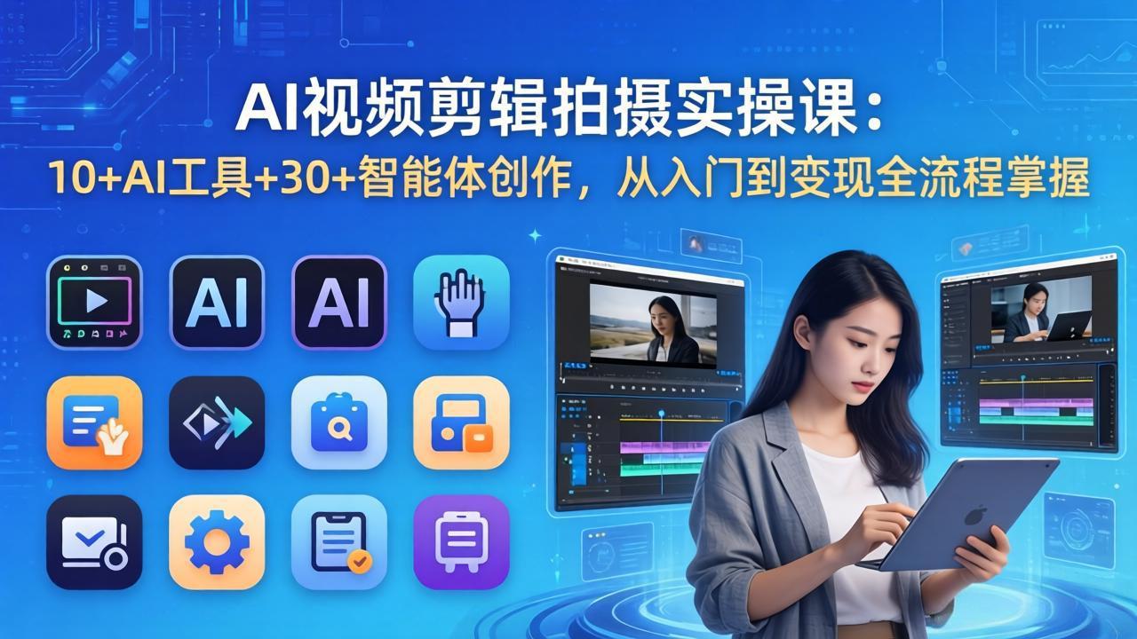 AI 视频剪辑拍摄实操课：10+AI工具+30+智能体创作，从入门到变现全流程掌握-云创网