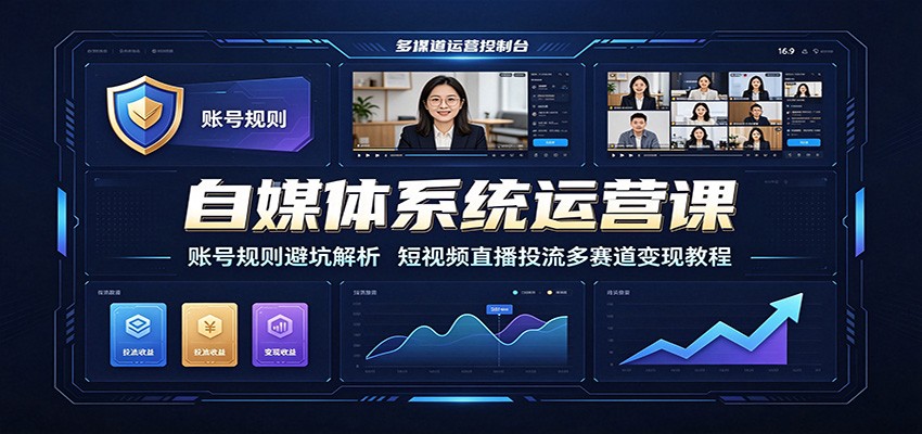 自媒体系统运营课：账号规则避坑解析，短视频直播投流多赛道变现教程-云创网