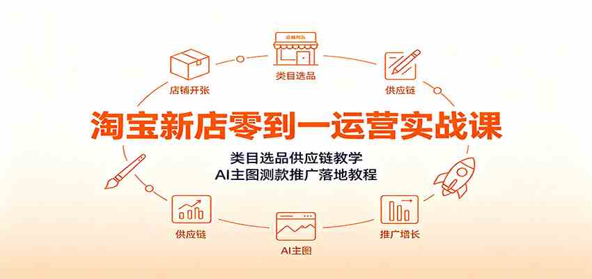 淘宝新店零到一运营实战课：类目选品供应链教学，AI主图测款推广落地教程-云创网