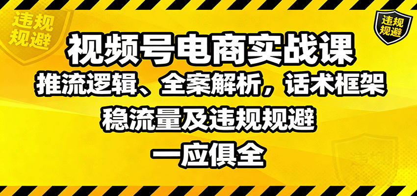 视频号电商实战课：推流逻辑、全案解析，话术框架，稳流量及违规规避等-云创网
