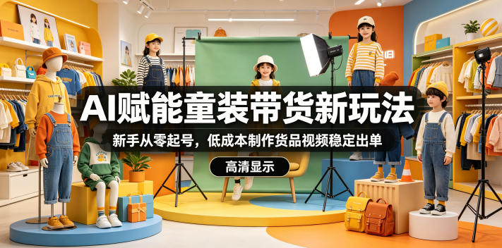 AI赋能童装带货新玩法，新手从零起号，低成本制作货品视频稳定出单-云创网