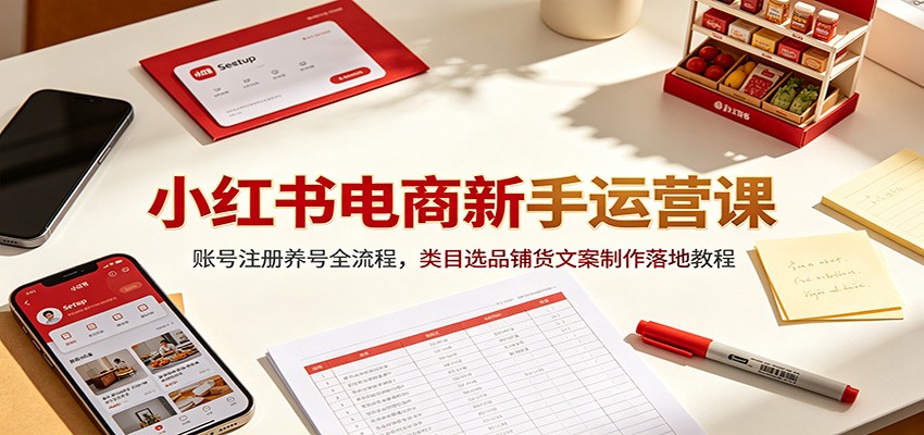 小红书电商新手运营课：账号注册养号全流程，类目选品铺货文案制作落地教程-云创网