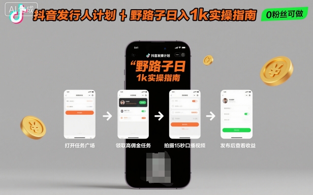 抖音发行人计划全新野路子玩法，随时随地，只要有手机，就能操作，日入1k+【揭秘】-云创网