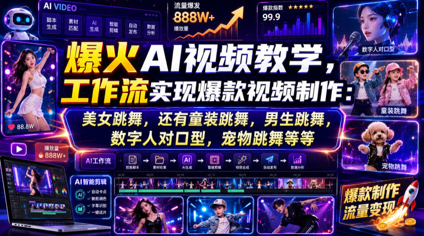 爆火AI视频教学，工作流实现爆款视频制作：美女跳舞，还有童装跳舞，男生跳舞，数字人对口型，宠物跳舞等等-云创网