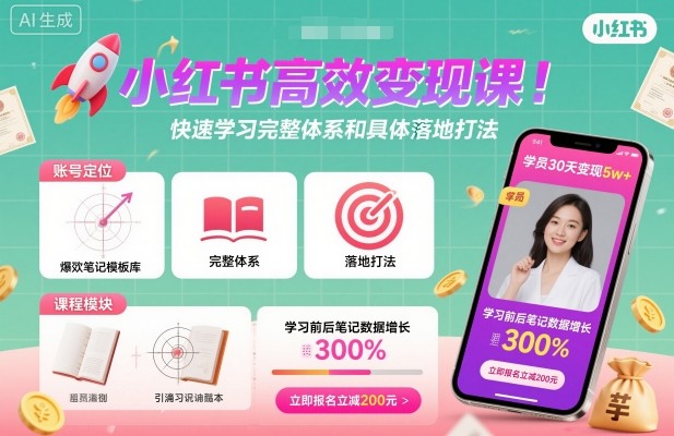 小红书高效变现课，快速学习小红书完整体系和具体落地打法-云创网