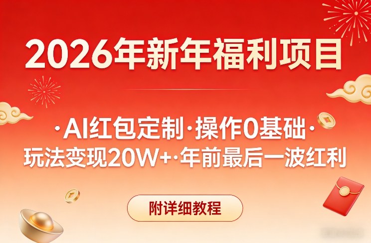 新年福利项目，AI红包定制，操作0基础，玩法变现20W+年前最后一波红利，附详细教程-云创网