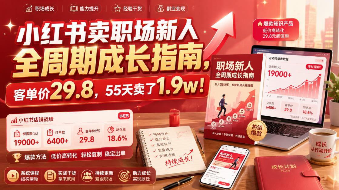小红书卖职场新人全周期成长指南，客单价29.8，55天卖了1.9w！-云创网