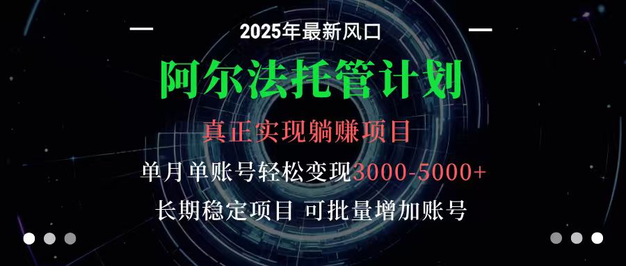 阿尔法托管计划 单账号月入3000-5000，长期稳定项目，新手小白轻松上手-云创网