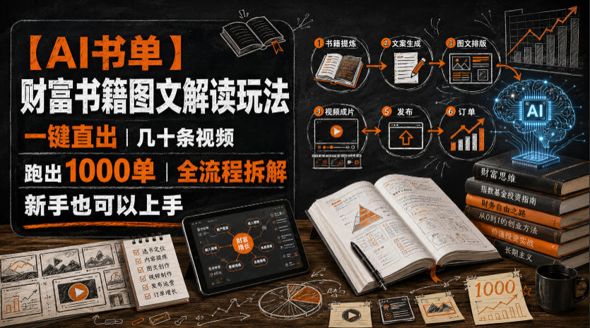 【AI书单】财富书籍图文解读玩法，一键直出，几十条视频，跑出1000单，全流程拆解，新手也可以上手-云创网