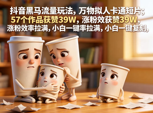抖音黑马流量玩法，万物拟人卡通短片，57个作品获赞39W，涨粉效率拉满，小白一键复刻，保姆级拆解-云创网