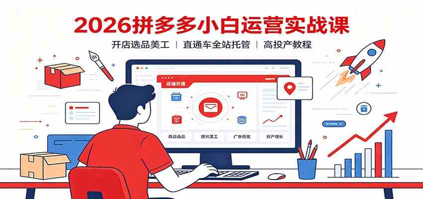 2026拼多多小白运营实战课：开店选品美工，直通车全站托管高投产教程-云创网