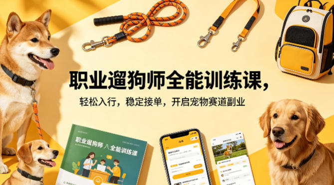 职业遛狗师全能训练课，轻松入行，稳定接单，开启宠物赛道副业-云创网