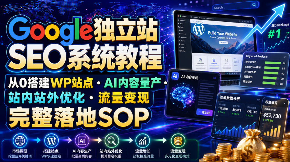 Google独立站SEO系统教程，从0搭建WP站点・AI内容量产・站内站外优化・流量变现完整落地SOP（2026年7月）-云创网