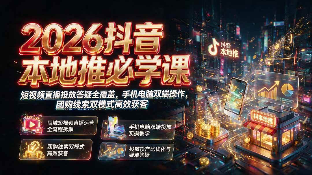 （19618期）2026抖音本地推必学课｜短视频直播投放答疑全覆盖，手机电脑双端操作，团购线索双模式高效获客-云创网