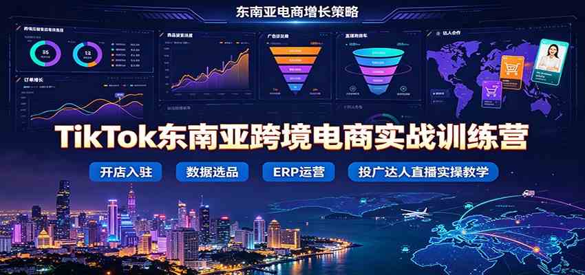TikTok东南亚跨境电商实战训练营：开店入驻数据选品ERP运营，投广达人直播实操教学-云创网